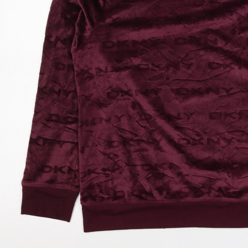 DKNY Women’s Burgundy XL Velour Logo Pullover Sweatshirt Crew Neck