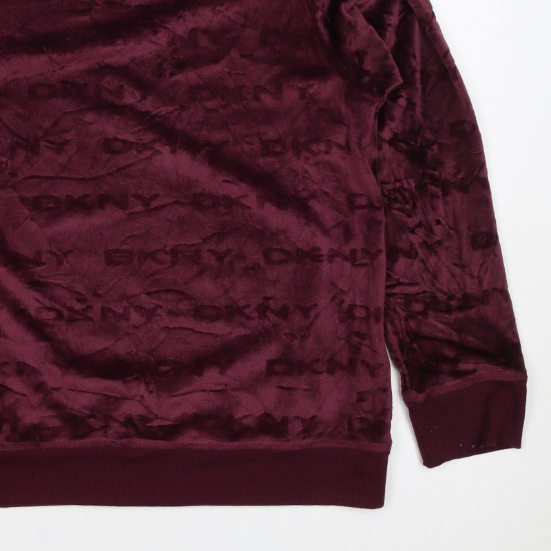 DKNY Women’s Burgundy XL Velour Logo Pullover Sweatshirt Crew Neck