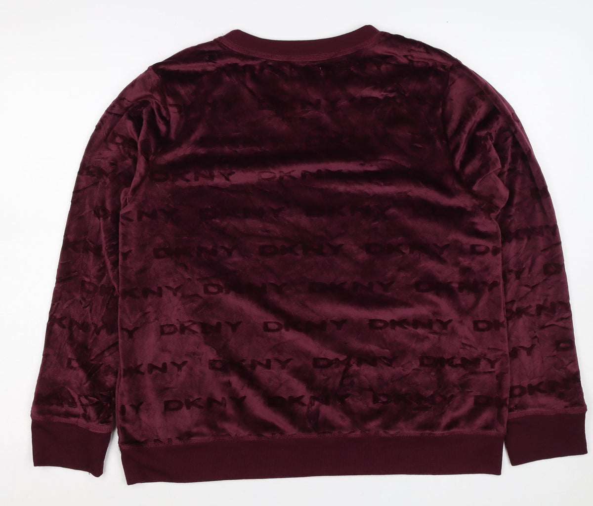 DKNY Women’s Burgundy XL Velour Logo Pullover Sweatshirt Crew Neck