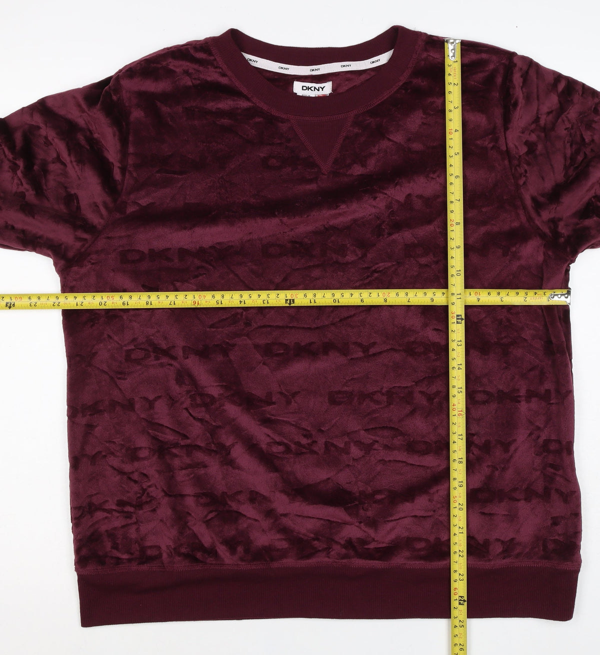 DKNY Women’s Burgundy XL Velour Logo Pullover Sweatshirt Crew Neck