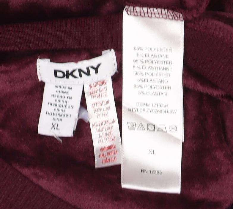 DKNY Women’s Burgundy XL Velour Logo Pullover Sweatshirt Crew Neck