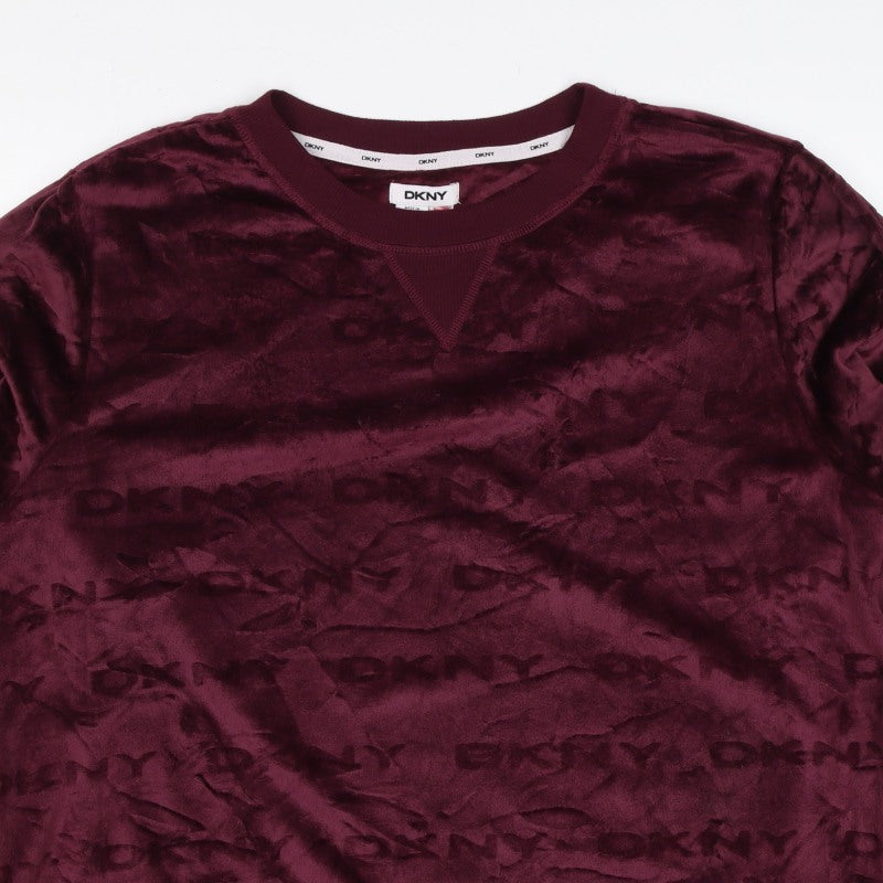 DKNY Women’s Burgundy XL Velour Logo Pullover Sweatshirt Crew Neck