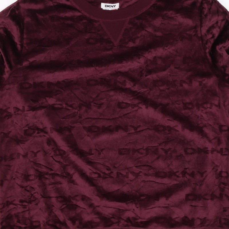 DKNY Women’s Burgundy XL Velour Logo Pullover Sweatshirt Crew Neck