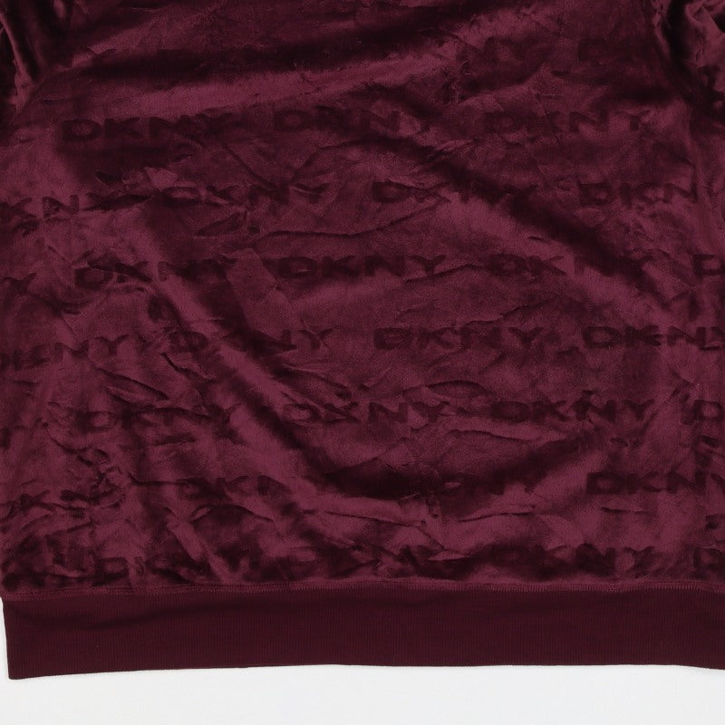 DKNY Women’s Burgundy XL Velour Logo Pullover Sweatshirt Crew Neck