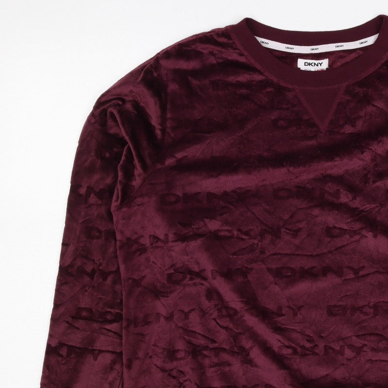 DKNY Women’s Burgundy XL Velour Logo Pullover Sweatshirt Crew Neck