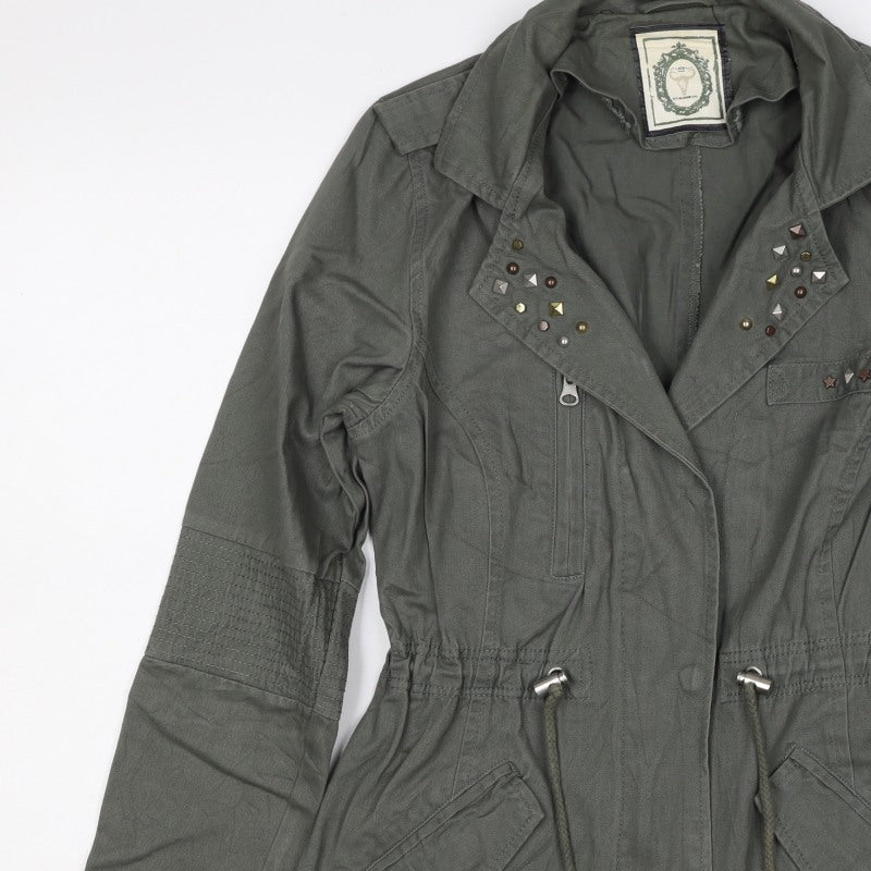 New Look Women’s Green UK 10 Military Cotton Studded Jacket