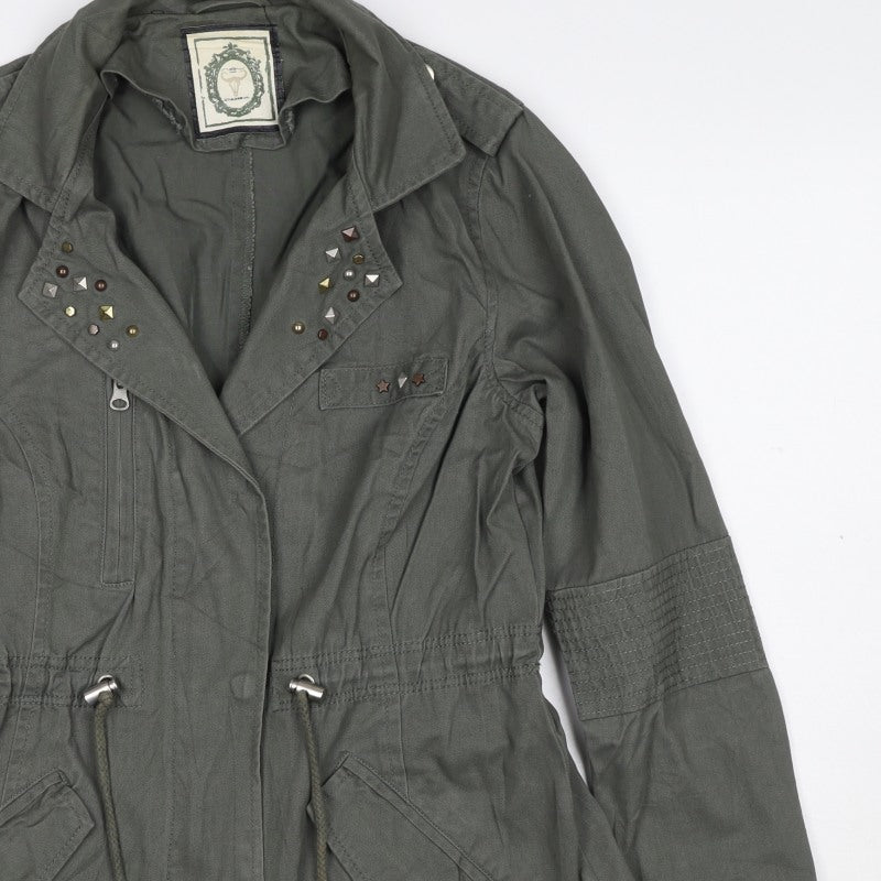 New Look Women’s Green UK 10 Military Cotton Studded Jacket