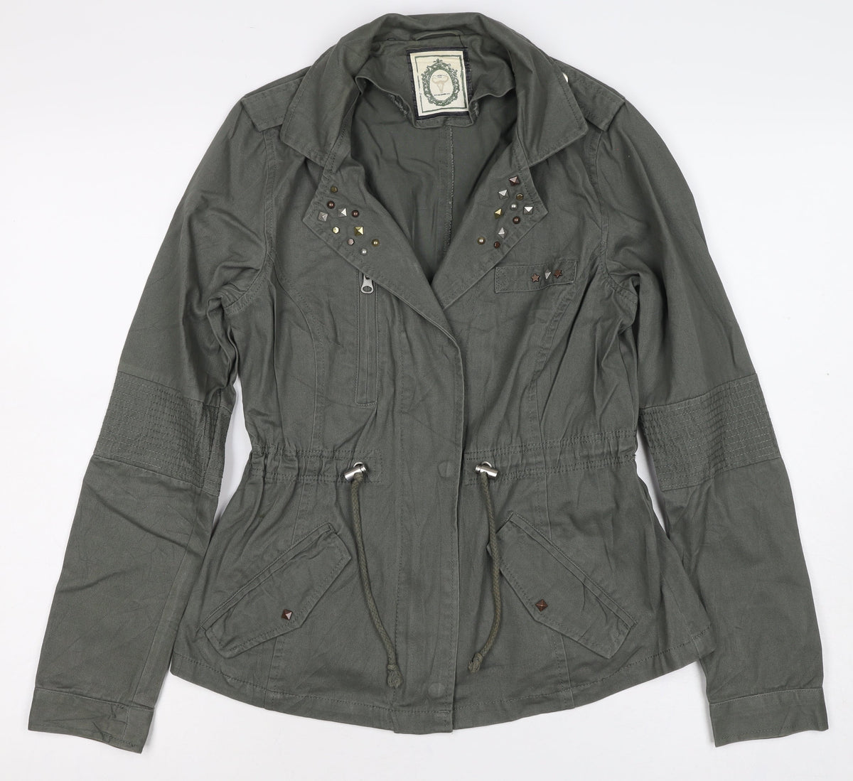 New Look Women’s Green UK 10 Military Cotton Studded Jacket