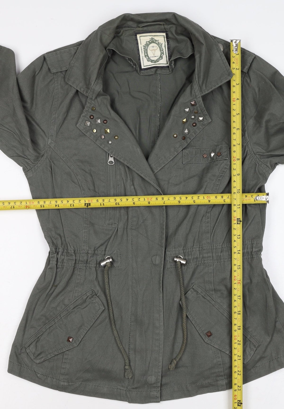 New Look Women’s Green UK 10 Military Cotton Studded Jacket