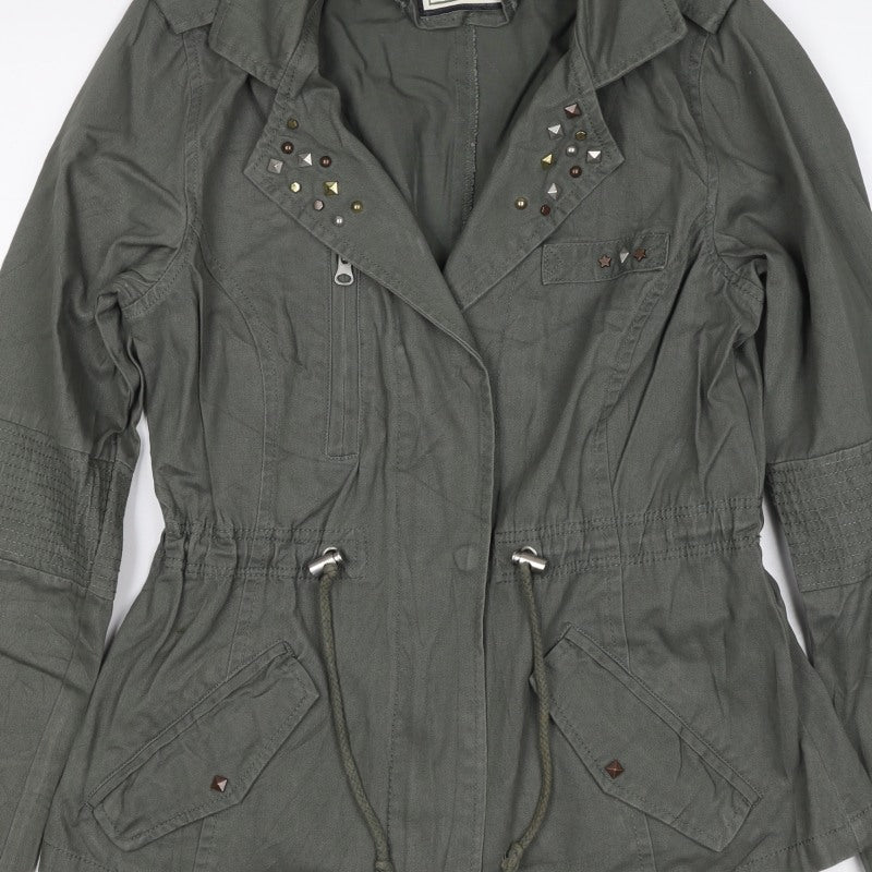 New Look Women’s Green UK 10 Military Cotton Studded Jacket