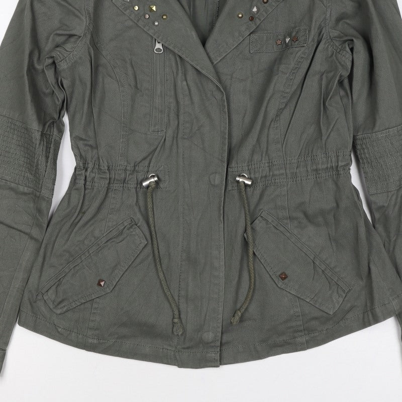 New Look Women’s Green UK 10 Military Cotton Studded Jacket