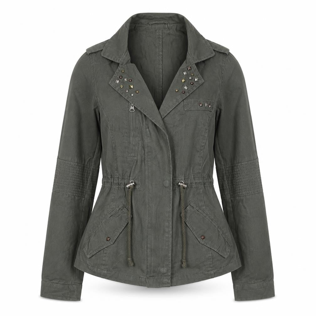 New Look Women’s Green UK 10 Military Cotton Studded Jacket