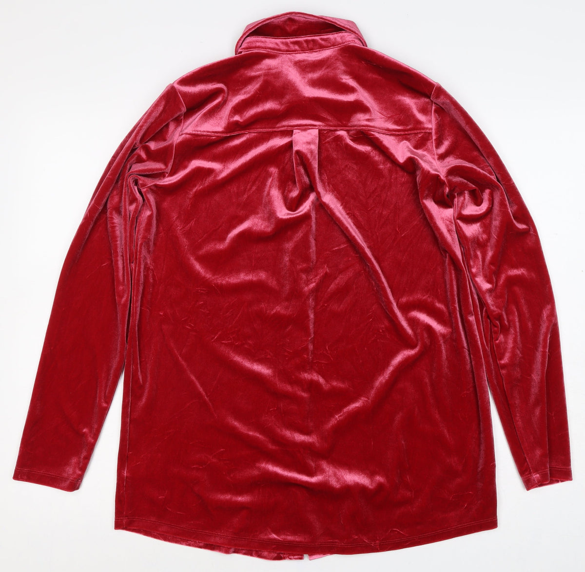 Lands' End Women Red S Velvet Button-Up Collared Long Sleeve Shirt