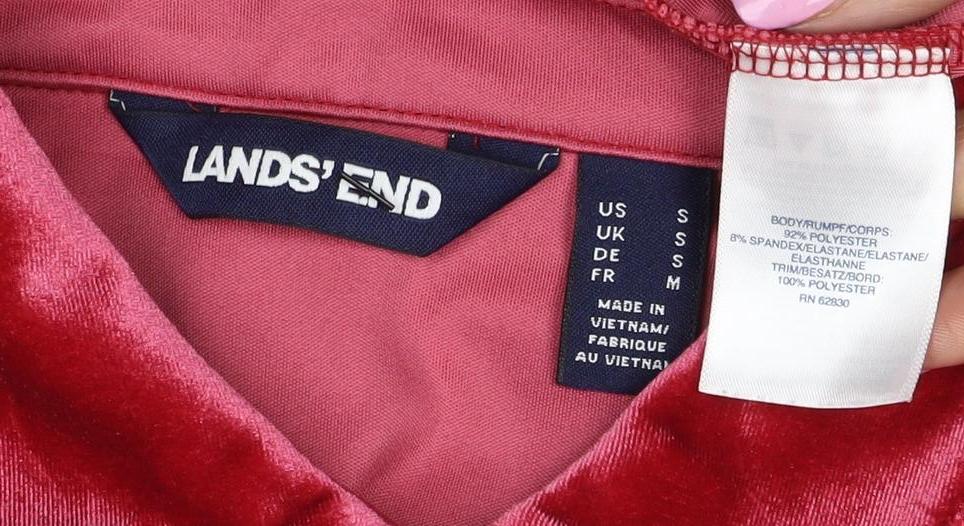 Lands' End Women Red S Velvet Button-Up Collared Long Sleeve Shirt