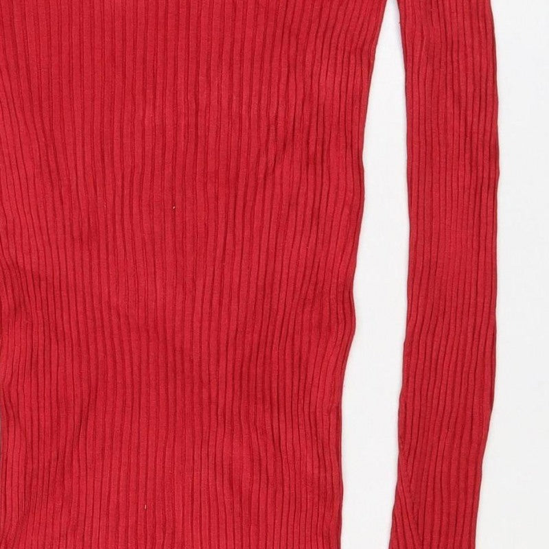 Superdry Women Red UK 10 Ribbed Knit Midi Bodycon Long Sleeve Dress