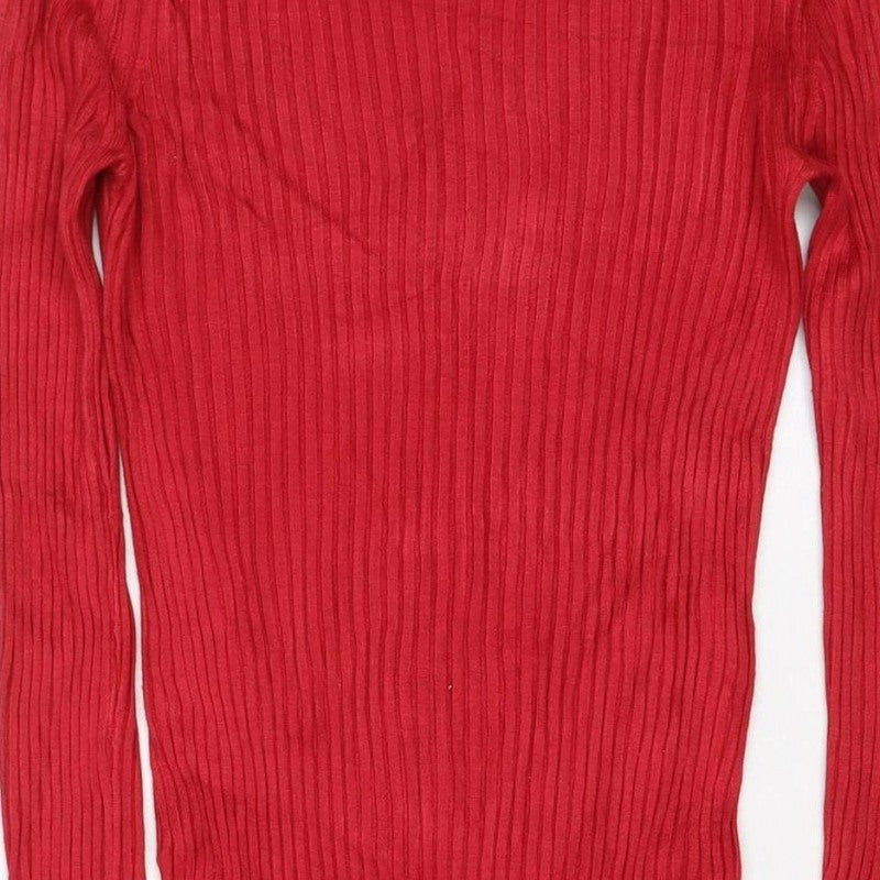 Superdry Women Red UK 10 Ribbed Knit Midi Bodycon Long Sleeve Dress