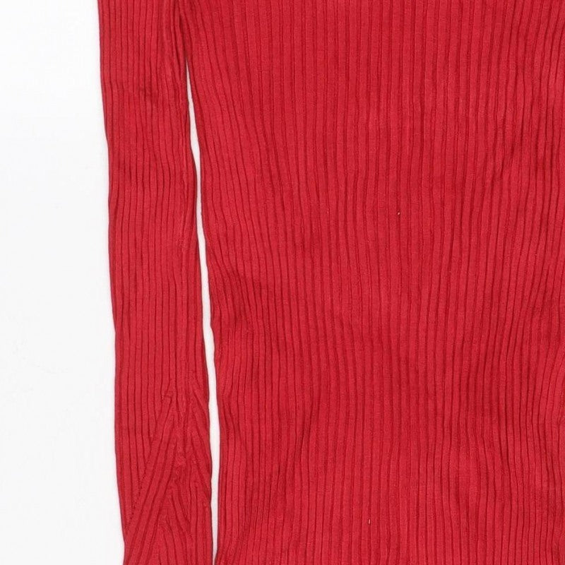 Superdry Women Red UK 10 Ribbed Knit Midi Bodycon Long Sleeve Dress