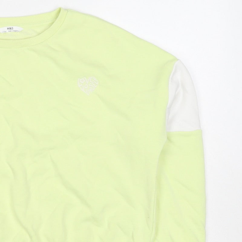 M&S Girls Green White Colourblock Pullover Sweatshirt 13-14 Years