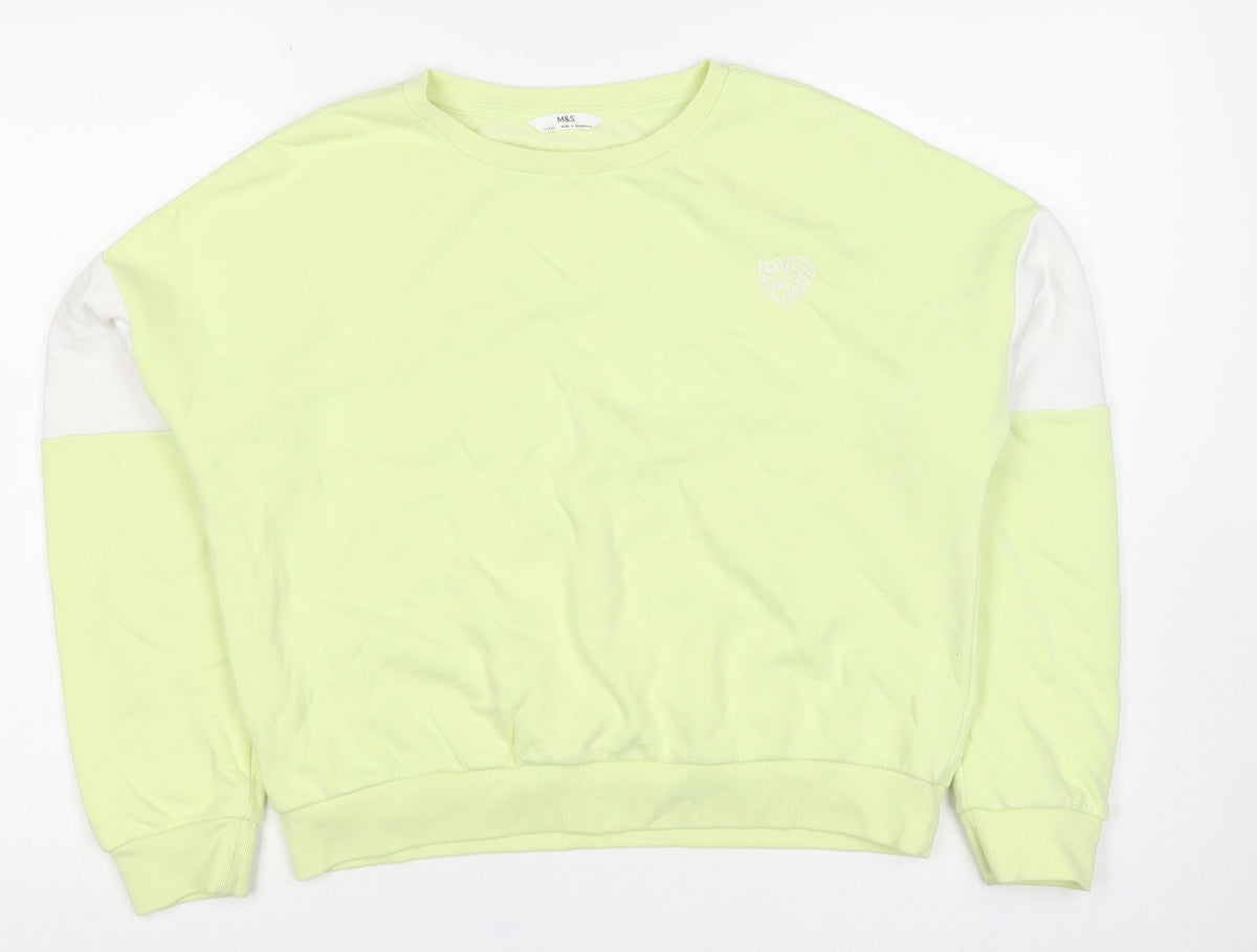 M&S Girls Green White Colourblock Pullover Sweatshirt 13-14 Years
