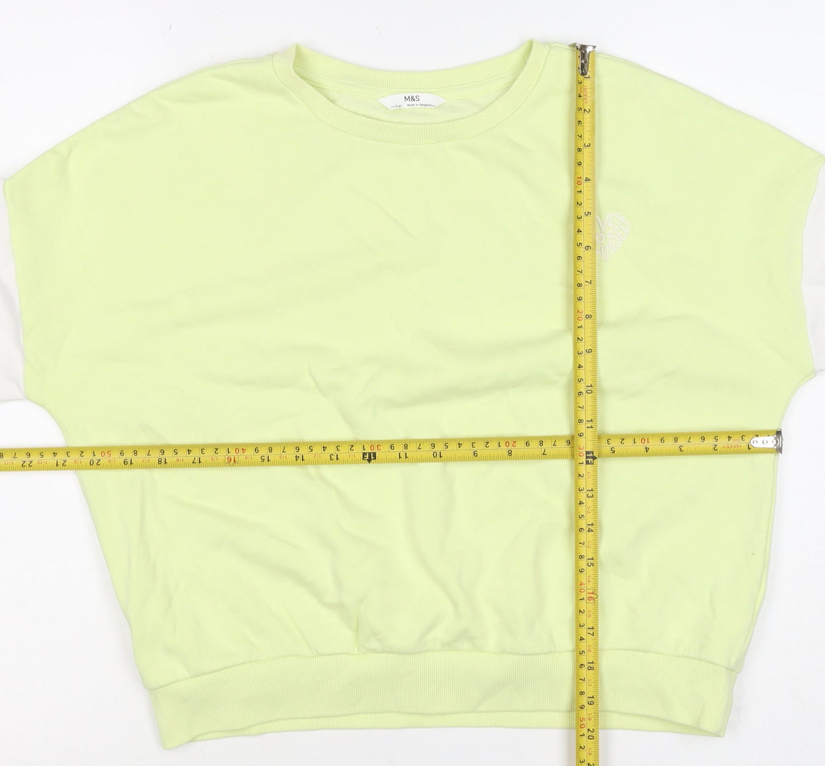 M&S Girls Green White Colourblock Pullover Sweatshirt 13-14 Years