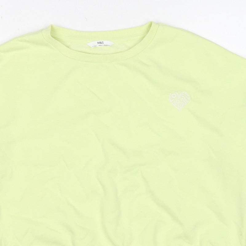 M&S Girls Green White Colourblock Pullover Sweatshirt 13-14 Years