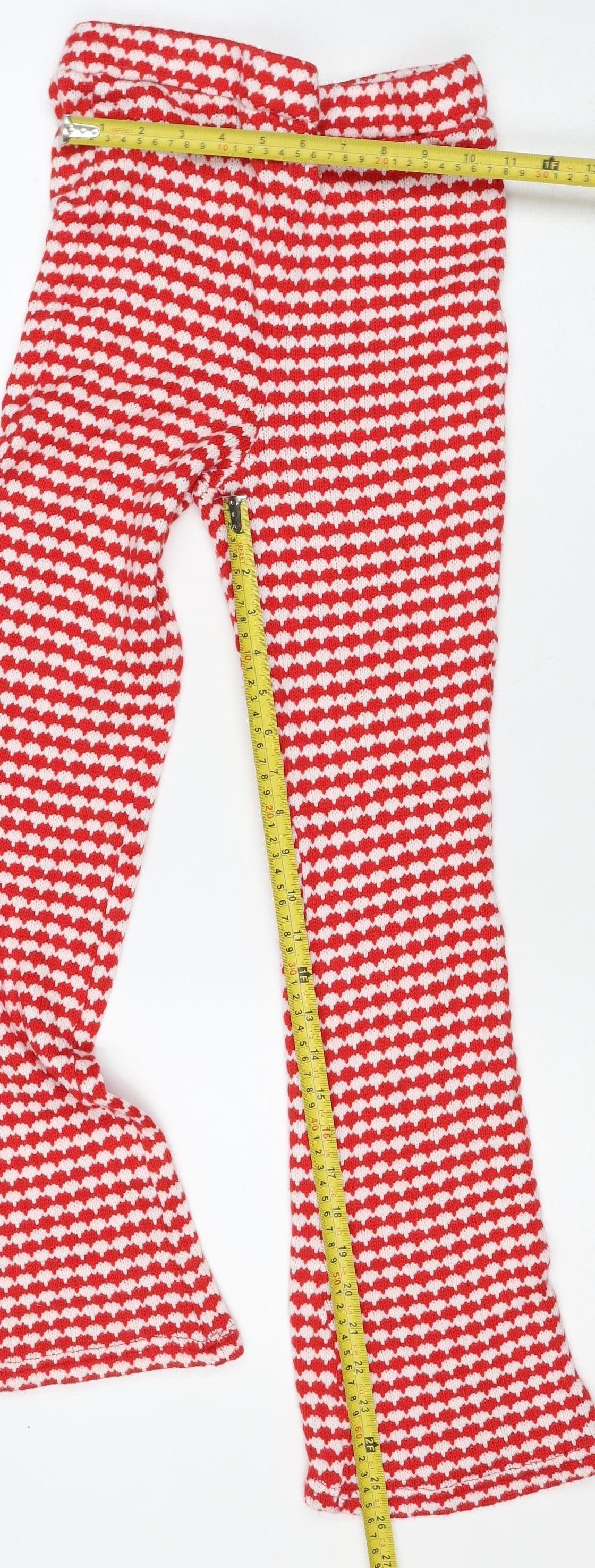 Zara Women Red White Striped Knit Flared Trousers Size M