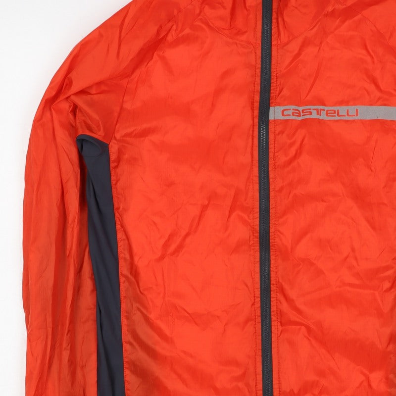 Castelli Men’s Orange S Windbreaker Cycling Lightweight Reflective Jacket