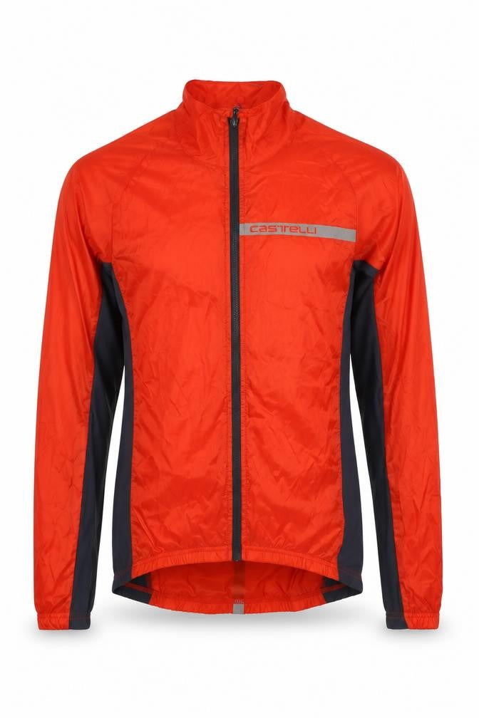 Castelli Men’s Orange S Windbreaker Cycling Lightweight Reflective Jacket