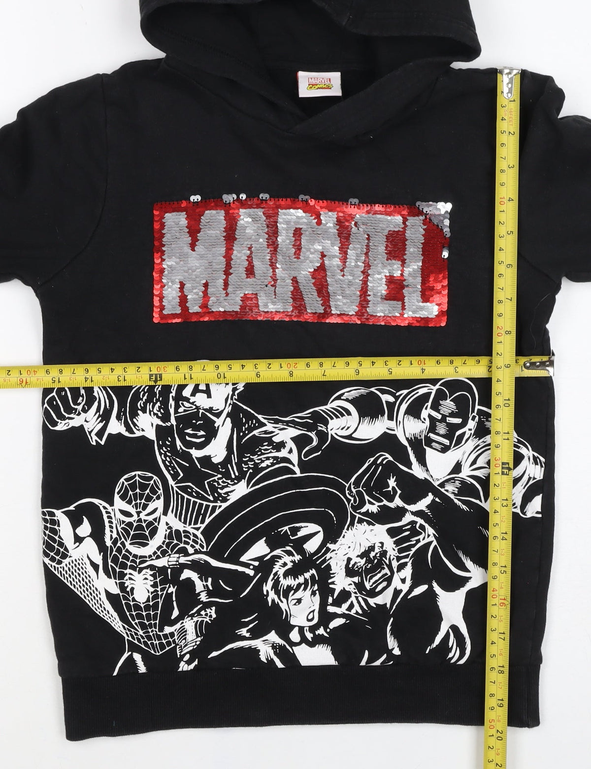 Marvel Comics Boys Black 9 Years Pullover Hoodie Avengers Sequin Graphic