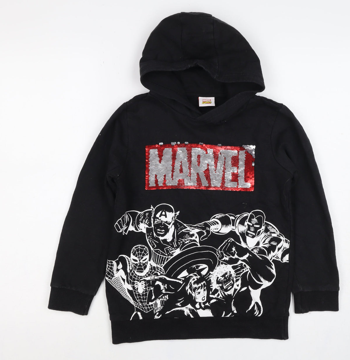 Marvel Comics Boys Black 9 Years Pullover Hoodie Avengers Sequin Graphic