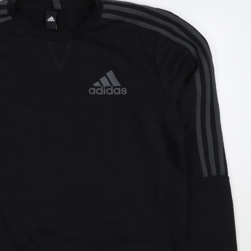 Adidas Men’s Black M Crew Neck Pullover Sweatshirt Reflective 3 Stripe
