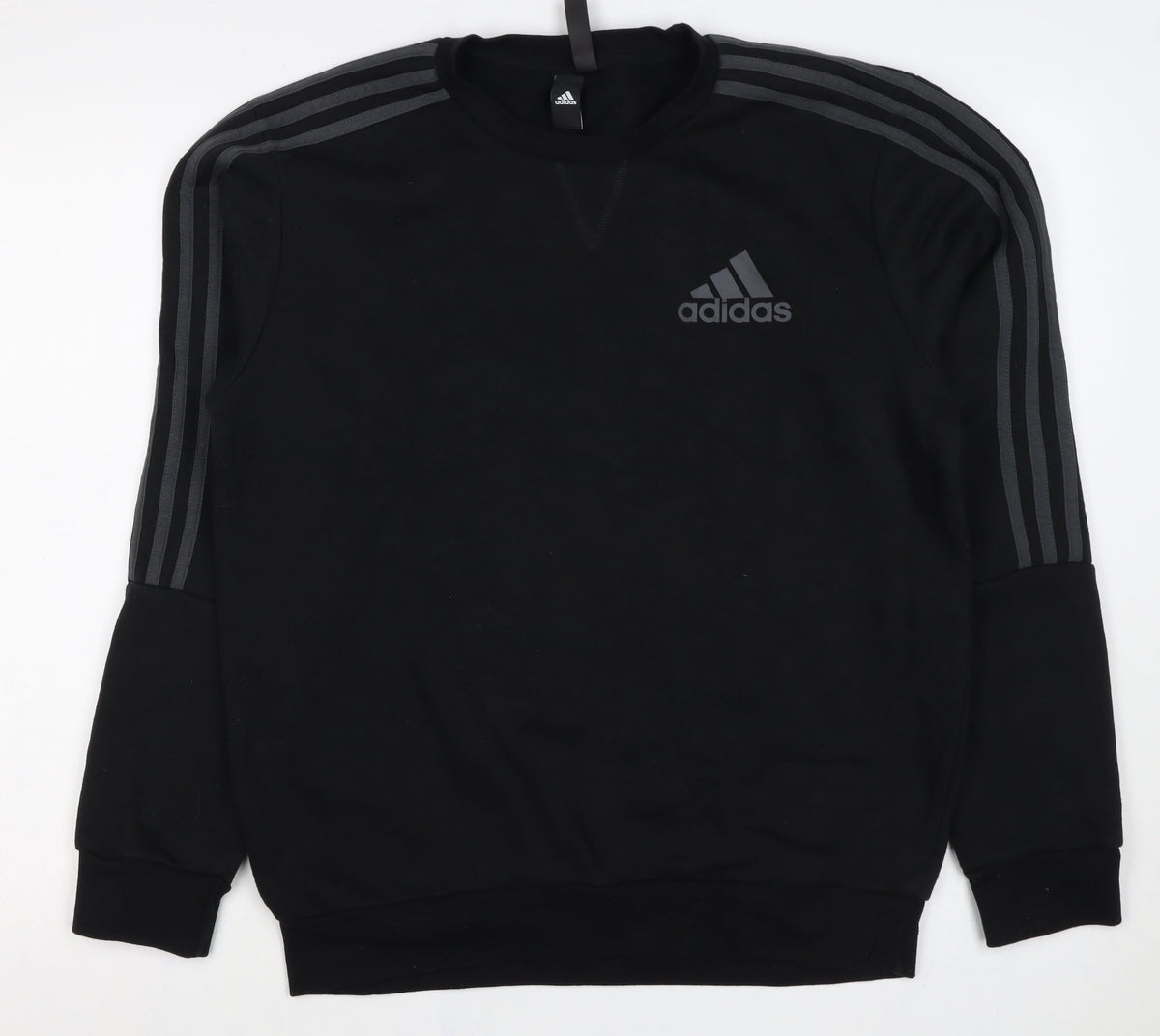 Adidas Men’s Black M Crew Neck Pullover Sweatshirt Reflective 3 Stripe