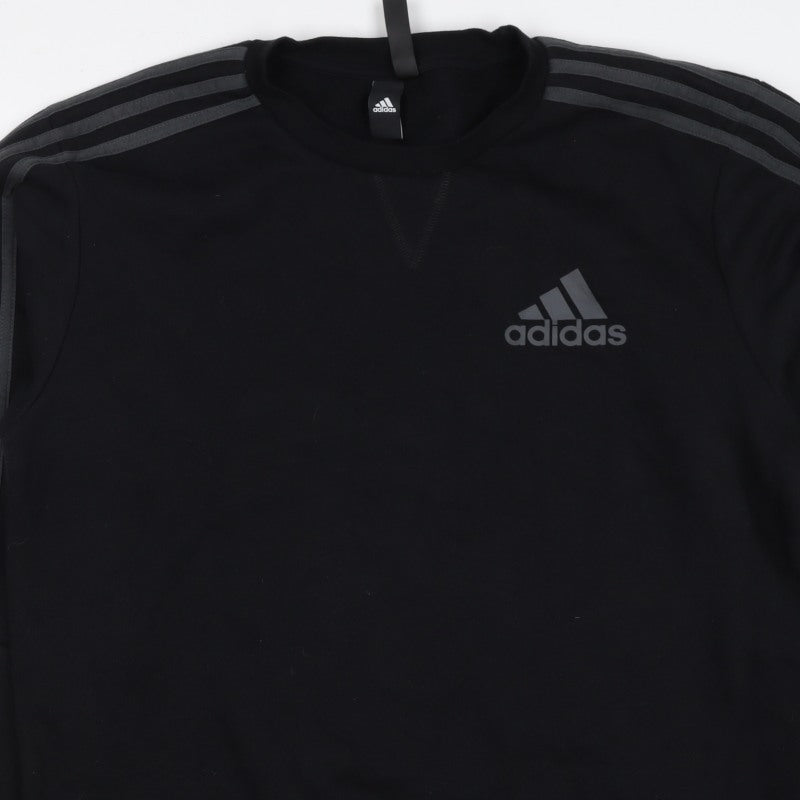 Adidas Men’s Black M Crew Neck Pullover Sweatshirt Reflective 3 Stripe