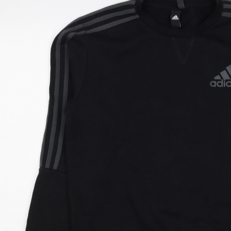 Adidas Men’s Black M Crew Neck Pullover Sweatshirt Reflective 3 Stripe