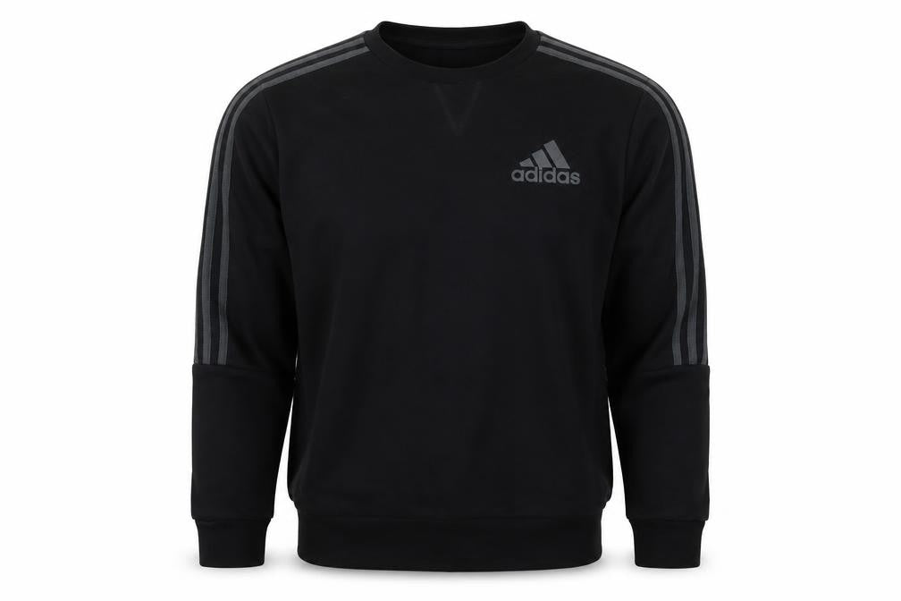 Adidas Men’s Black M Crew Neck Pullover Sweatshirt Reflective 3 Stripe