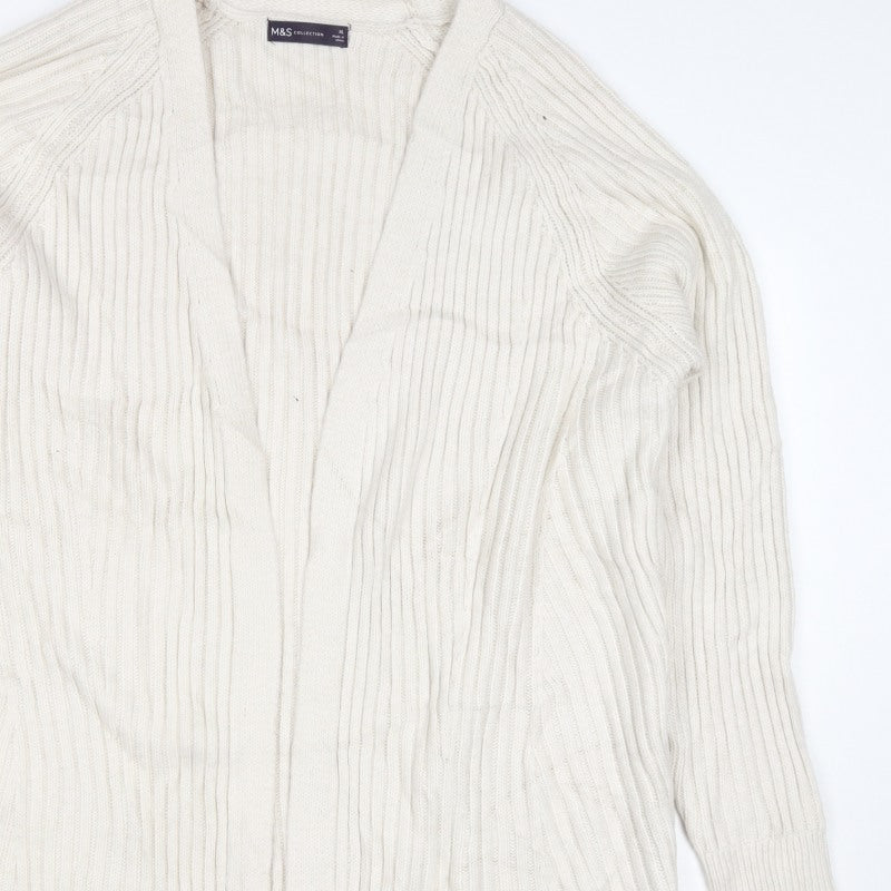 Marks & Spencer Women Ivory XL Open Rib Knit Longline Cardigan