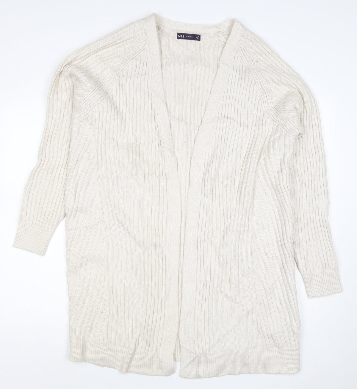 Marks & Spencer Women Ivory XL Open Rib Knit Longline Cardigan