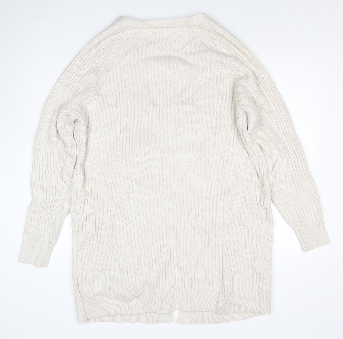 Marks & Spencer Women Ivory XL Open Rib Knit Longline Cardigan