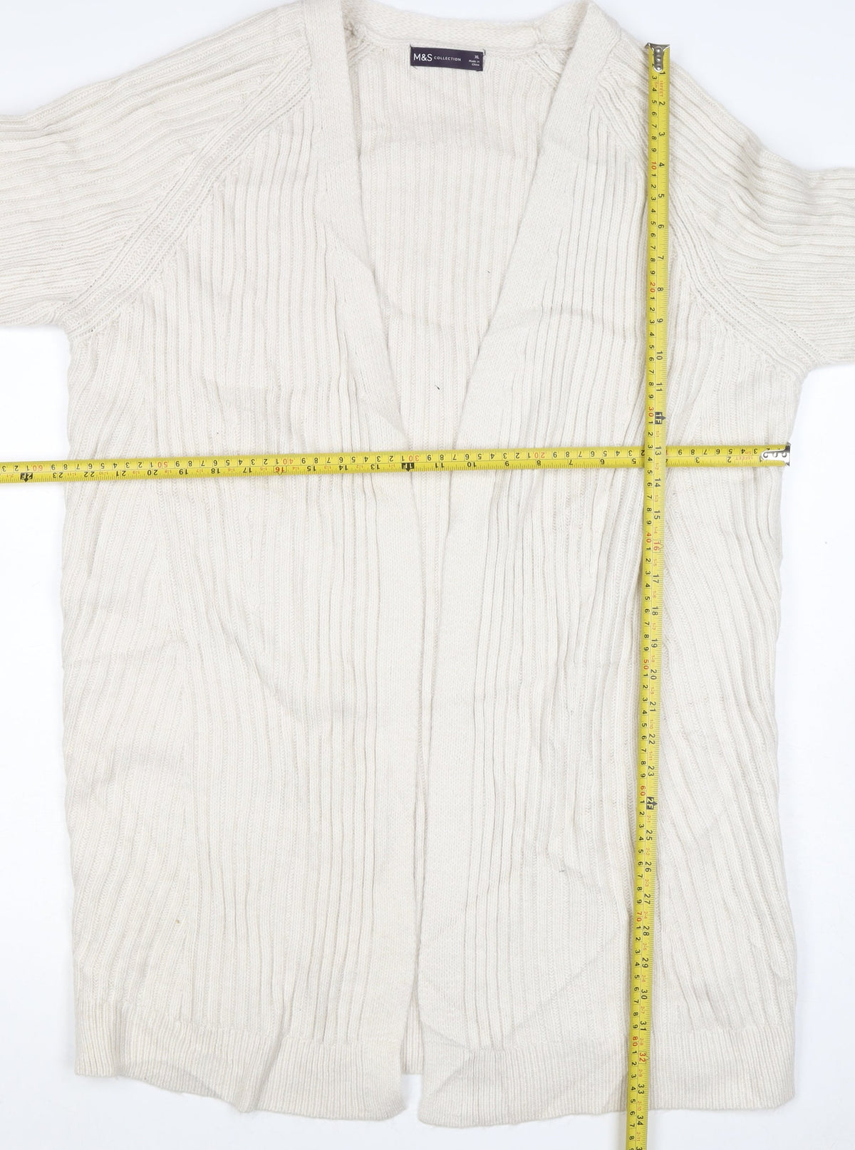 Marks & Spencer Women Ivory XL Open Rib Knit Longline Cardigan