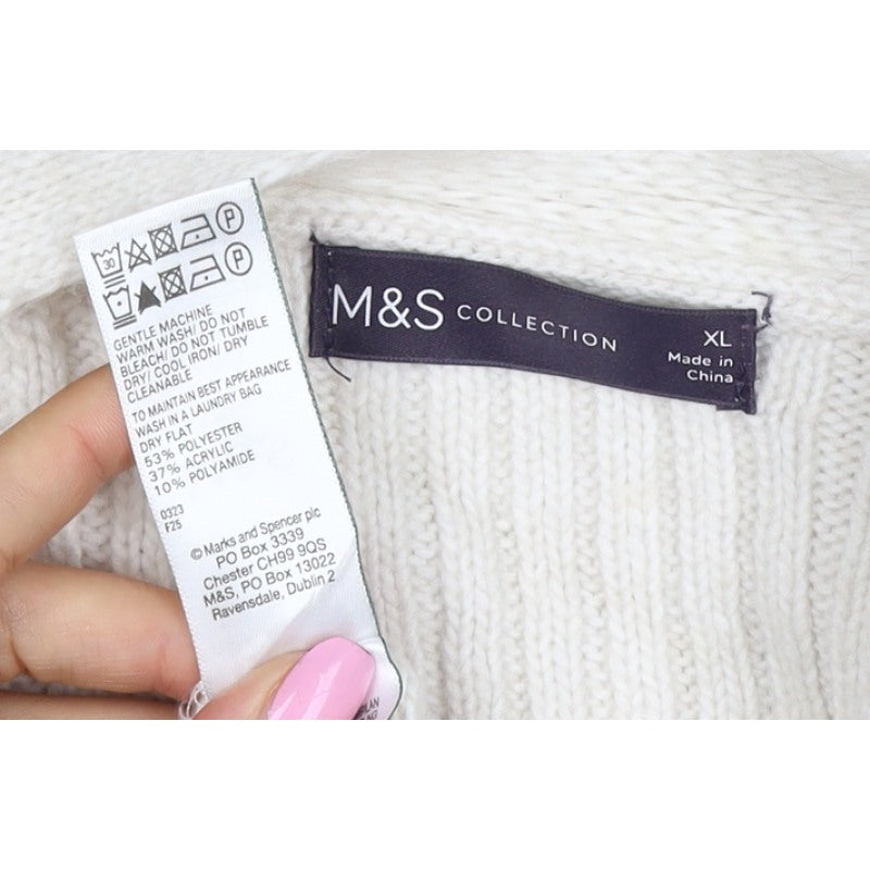 Marks & Spencer Women Ivory XL Open Rib Knit Longline Cardigan