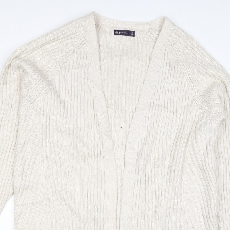 Marks & Spencer Women Ivory XL Open Rib Knit Longline Cardigan