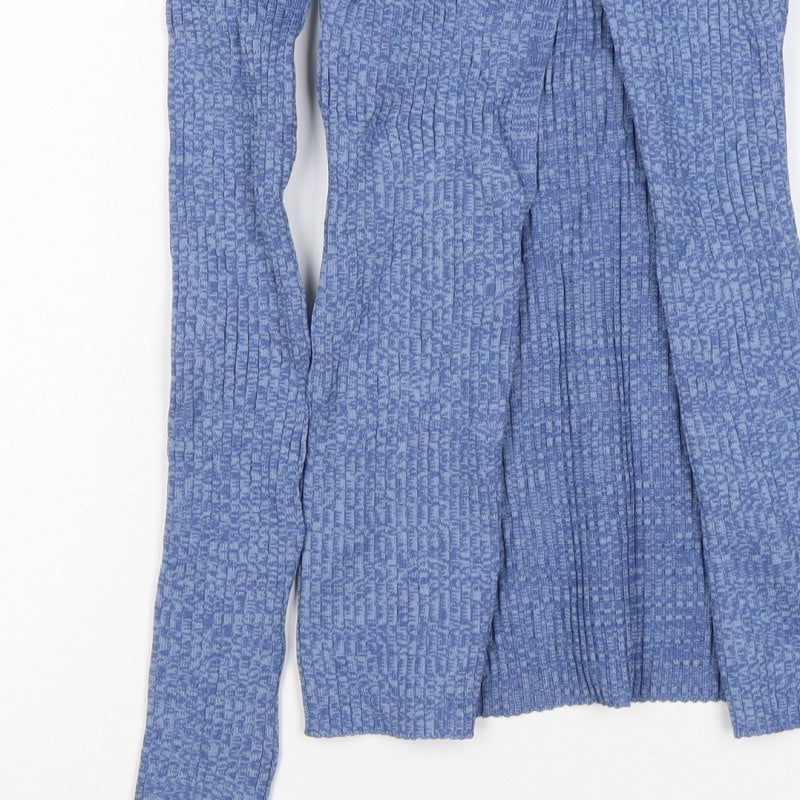 PrettyLittleThing Women Blue S Rib Knit Collared Button Cardigan