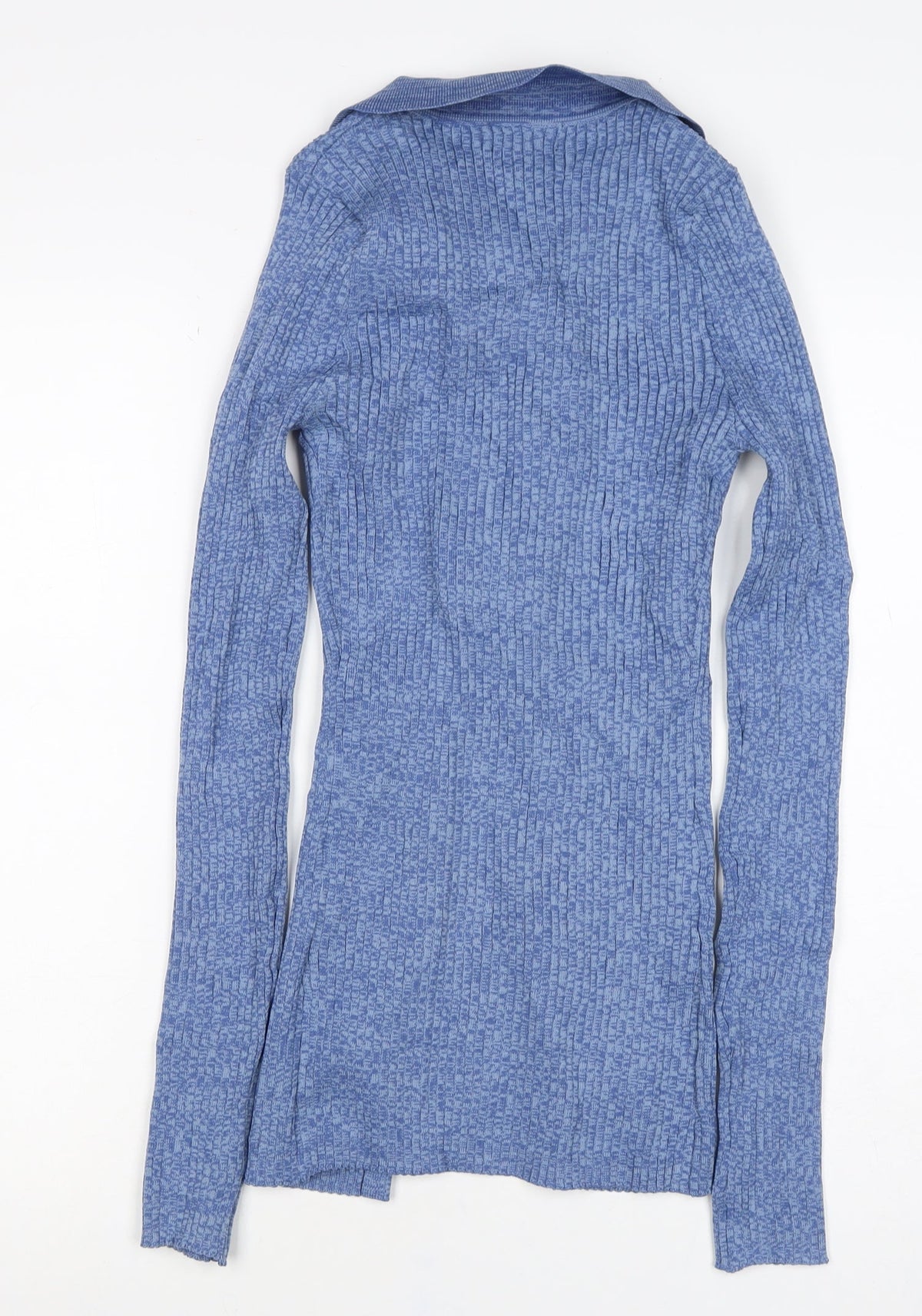 PrettyLittleThing Women Blue S Rib Knit Collared Button Cardigan