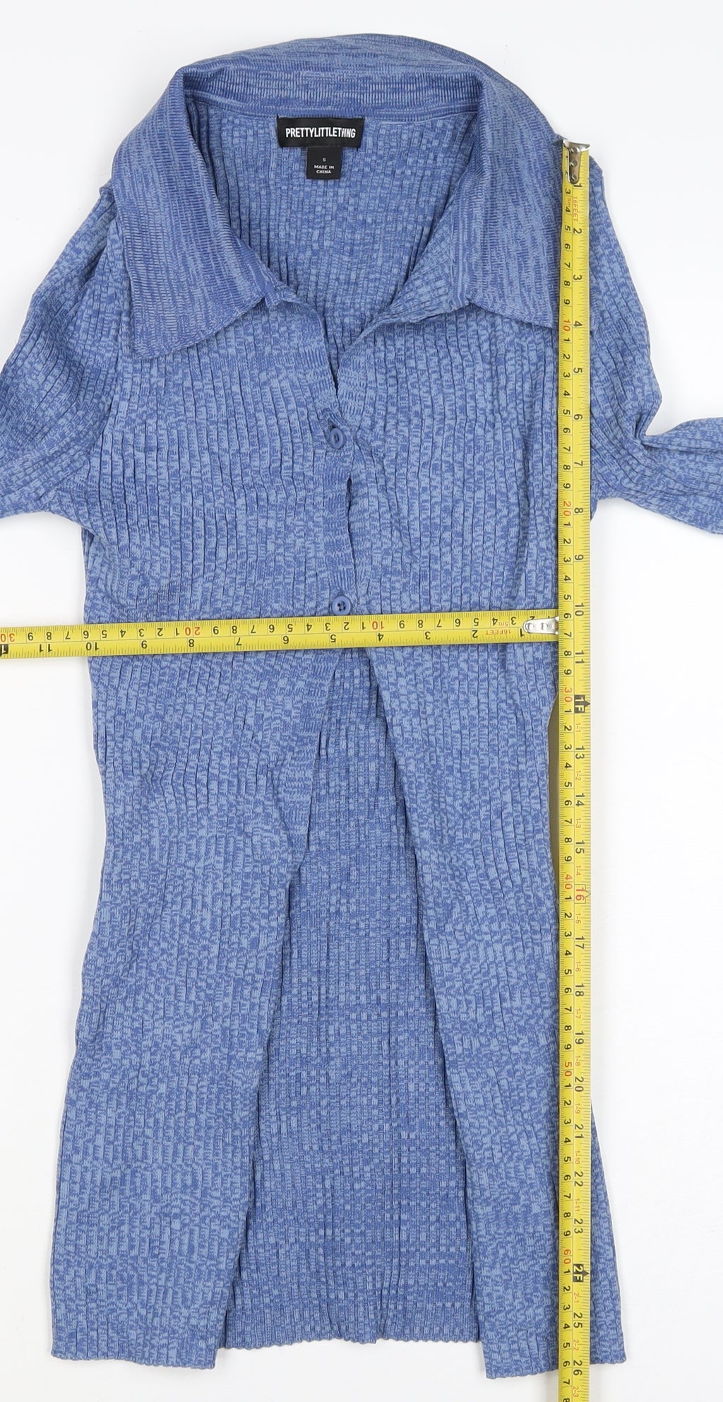 PrettyLittleThing Women Blue S Rib Knit Collared Button Cardigan