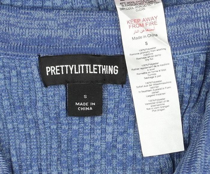 PrettyLittleThing Women Blue S Rib Knit Collared Button Cardigan