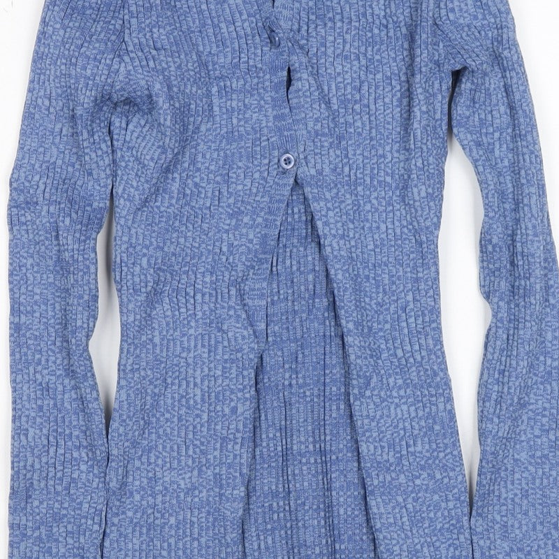 PrettyLittleThing Women Blue S Rib Knit Collared Button Cardigan