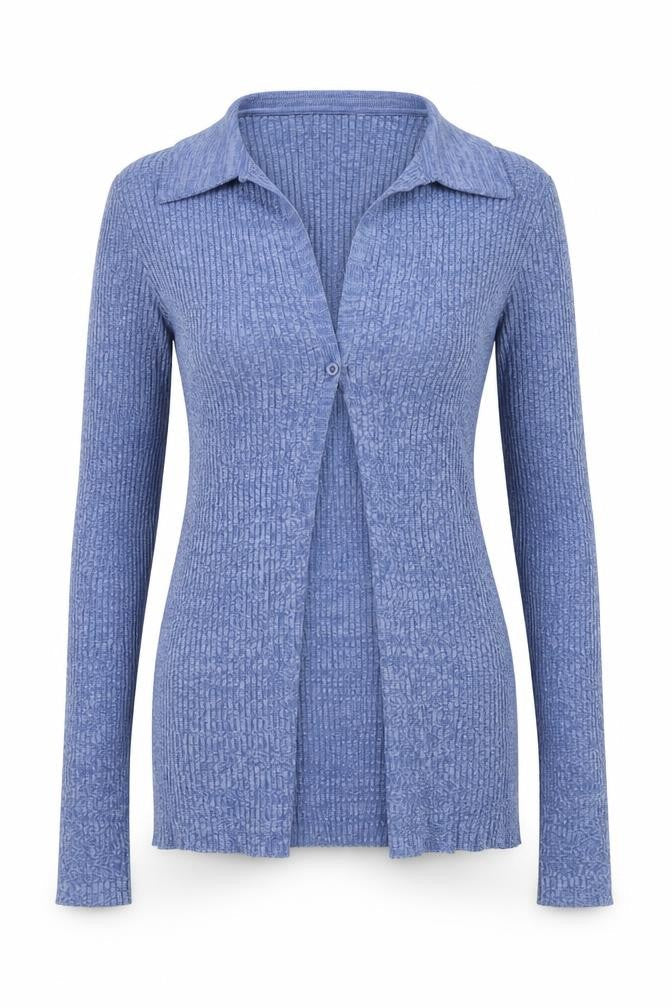 PrettyLittleThing Women Blue S Rib Knit Collared Button Cardigan