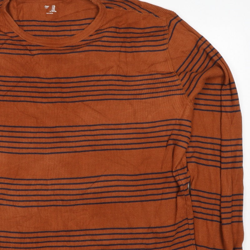 Gap Unisex Brown Navy Striped Cotton Knit Crew Neck Jumper XL
