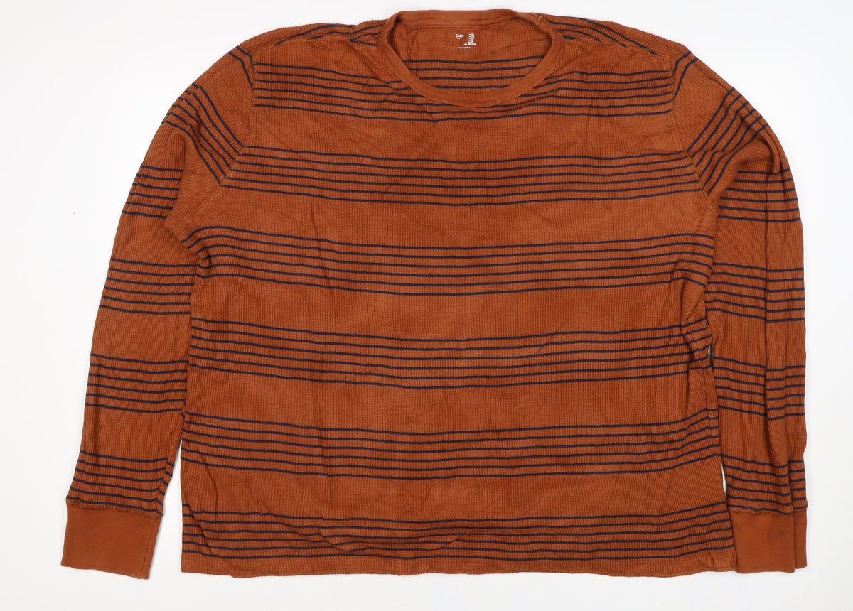 Gap Unisex Brown Navy Striped Cotton Knit Crew Neck Jumper XL