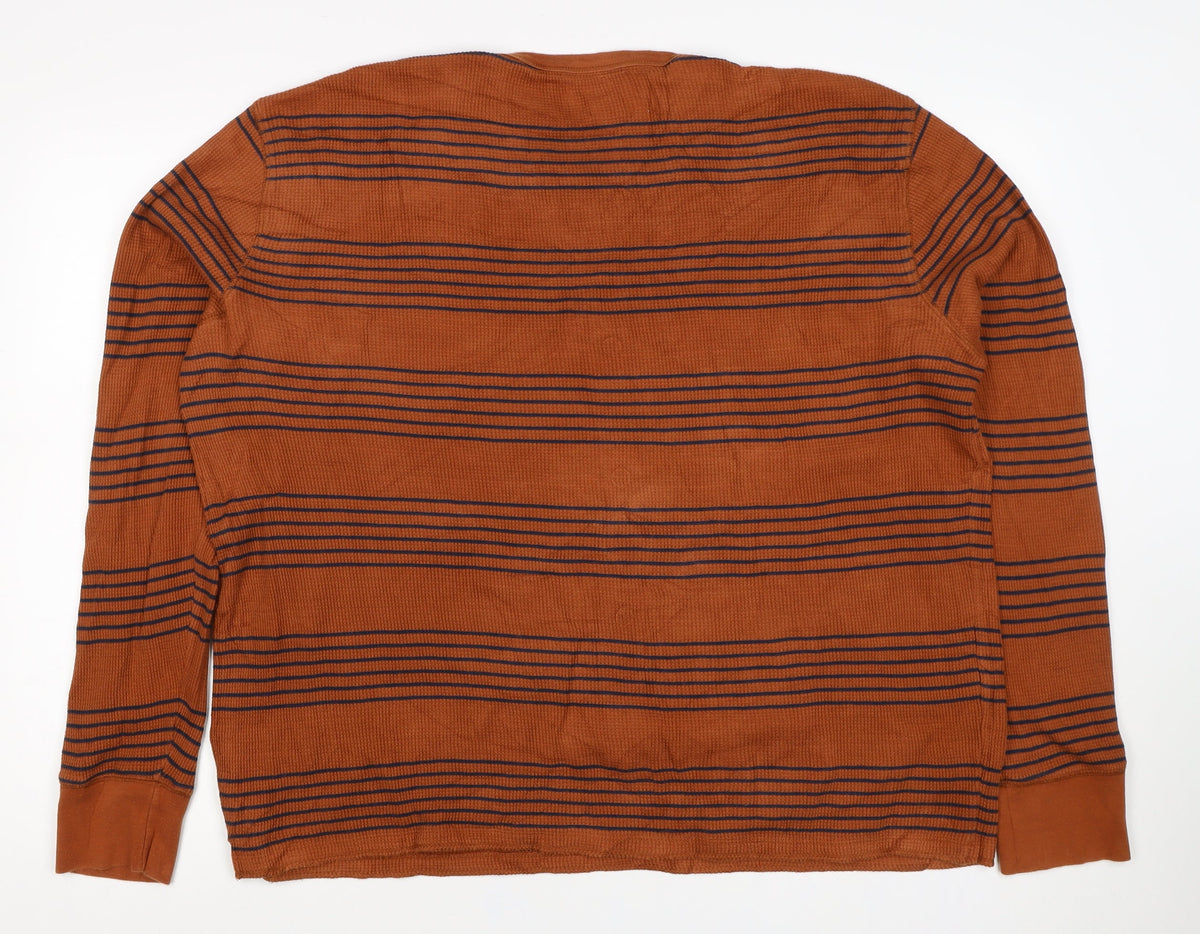 Gap Unisex Brown Navy Striped Cotton Knit Crew Neck Jumper XL